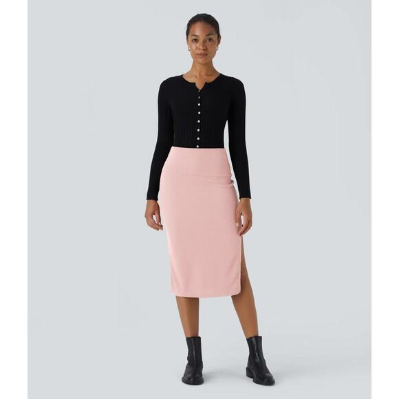 Halara Dresses & Skirts - NWT Halara Ribbed High Waisted Bodycon Midi Casual Skirt Mellow Rose Medium